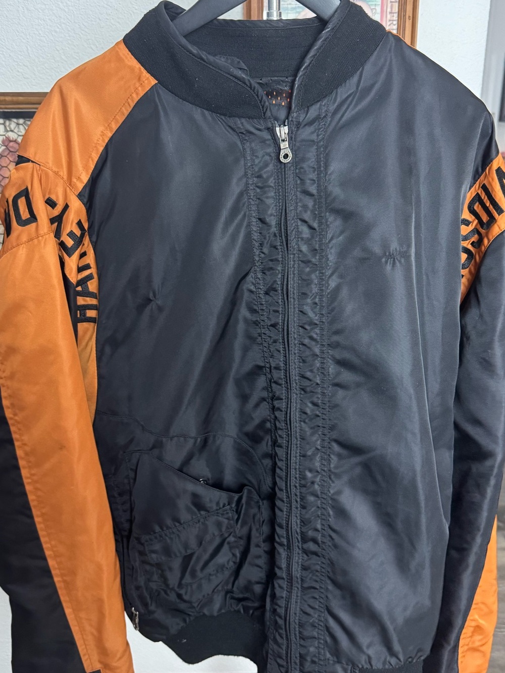 Harley Davidson Orange & Black Colorblock Bomber Motorcycle Riding Jacket XL